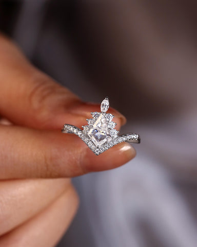 LUX Infinity Kite Cut Moissanite Diamonds Halo Engagement Ring