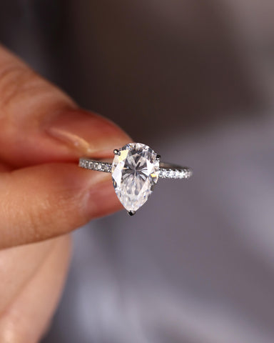 AURELIA Pear Moissanite Pavé Engagement Ring with Hidden Halo
