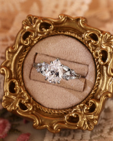 PENELOPE Pear Shaped Moissanite Leaf Inspired Fairy Engagement Ring