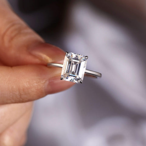 CALLISTA Minimalist Emerald Cut Moissanite Promise Ring Solitaire Engagement Ring