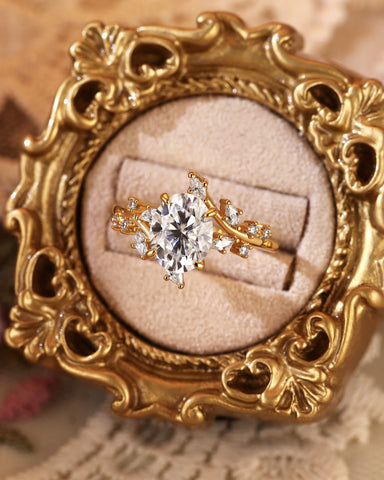 SWAN Nature Inspired Bypass Leaf Oval Cut Engagement Ring