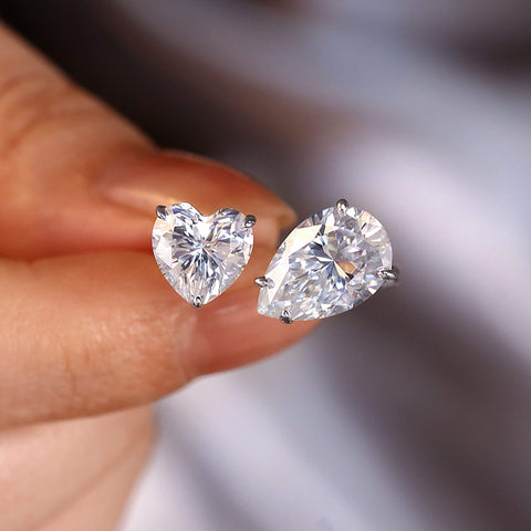 SEREN Heart & Pear Moissanite Two Stone Engagement Ring Unique Toi et Moi Ring