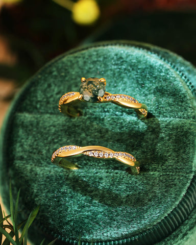 ANORA Classic Twist Round Moss Agate Ring Set