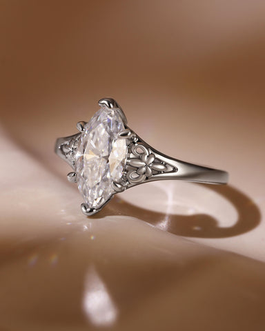 JOVI Fleur-De-Lis Signet Marquise Shape Moissanite Engagement Ring