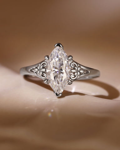 JOVI Fleur-De-Lis Signet Marquise Shape Moissanite Engagement Ring
