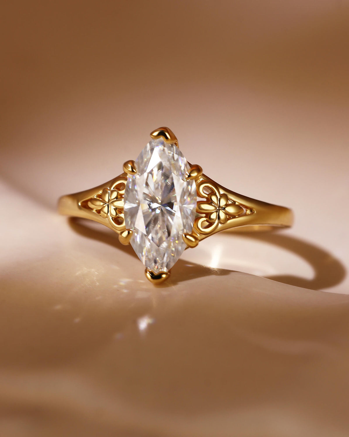 JOVI Fleur-De-Lis Signet Marquise Shape Moissanite Engagement Ring