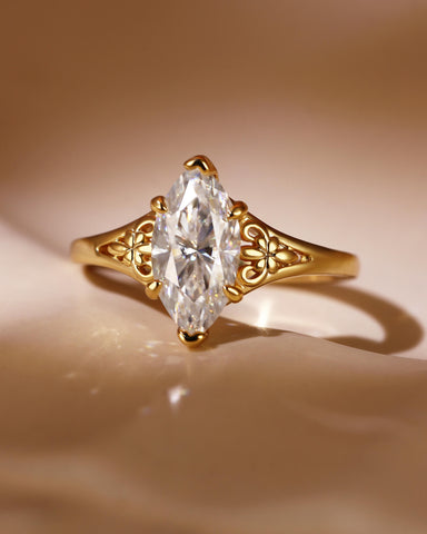 JOVI Fleur-De-Lis Signet Marquise Shape Moissanite Engagement Ring