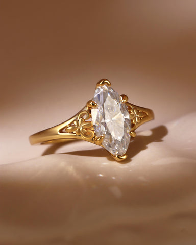 JOVI Fleur-De-Lis Signet Marquise Shape Moissanite Engagement Ring
