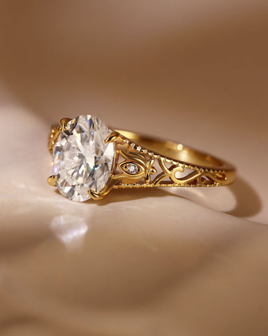 TAHLIA Art Deco Jewelry Floral Oval Moissanite Engagement Ring