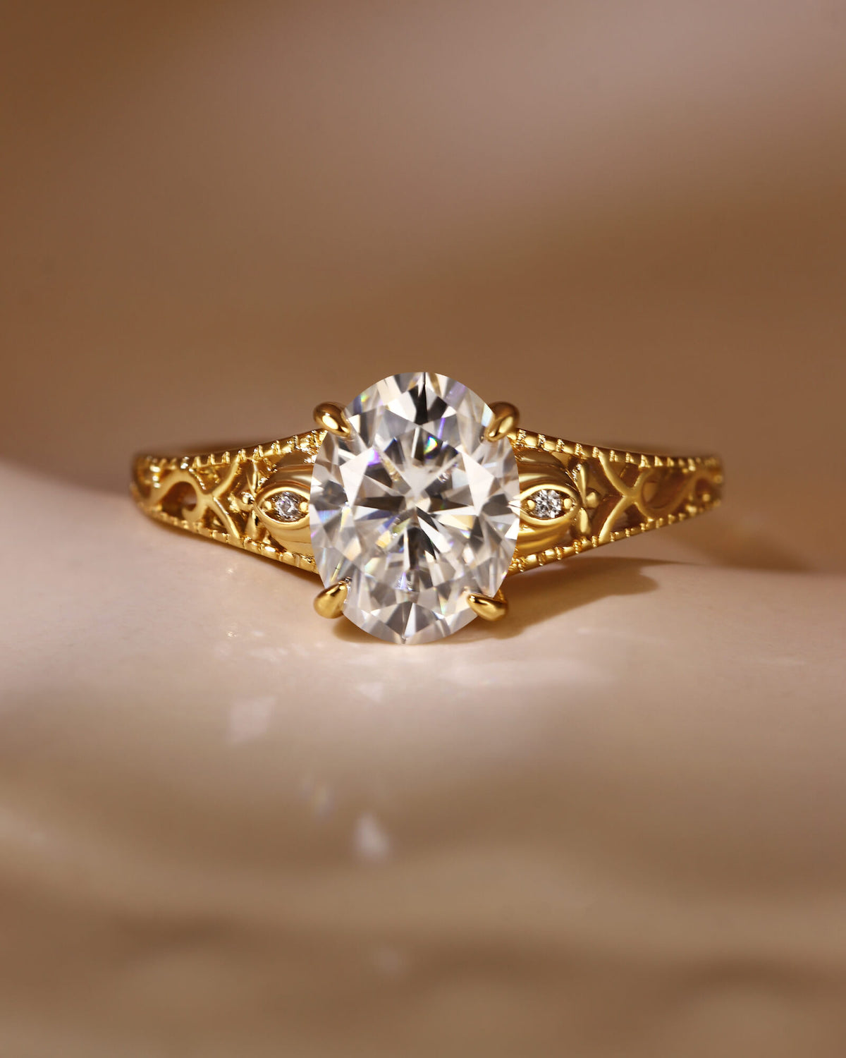 TAHLIA Art Deco Jewelry Floral Oval Moissanite Engagement Ring