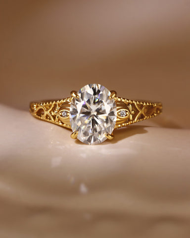 TAHLIA Art Deco Jewelry Floral Oval Moissanite Engagement Ring