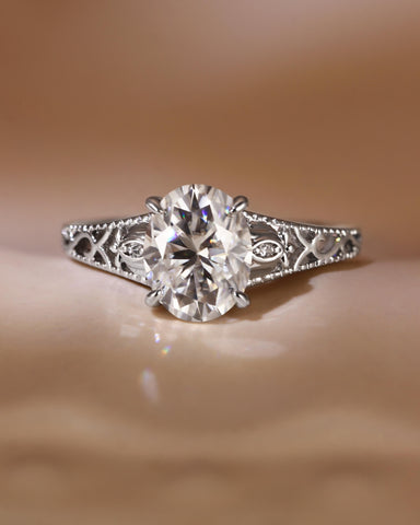 TAHLIA Art Deco Jewelry Floral Oval Moissanite Engagement Ring