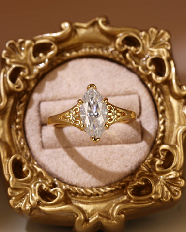 JOVI Fleur-De-Lis Signet Marquise Shape Moissanite Engagement Ring