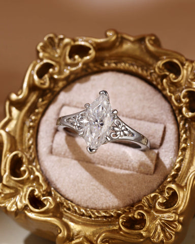 JOVI Fleur-De-Lis Signet Marquise Shape Moissanite Engagement Ring