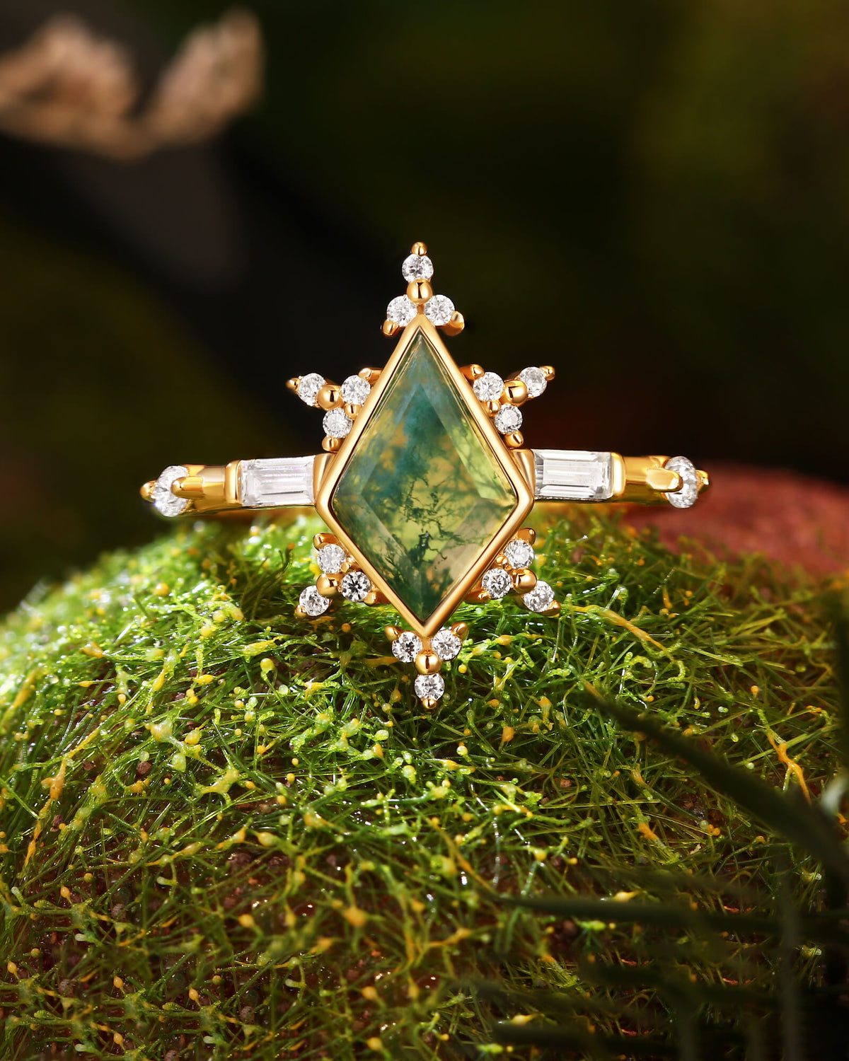 VALLEY Rhombus Moss Agate Unique Engagement Ring