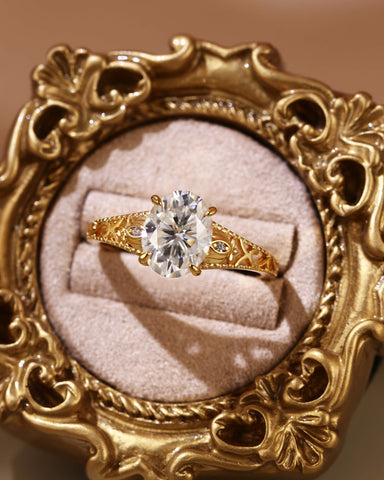 TAHLIA Art Deco Jewelry Floral Oval Moissanite Engagement Ring