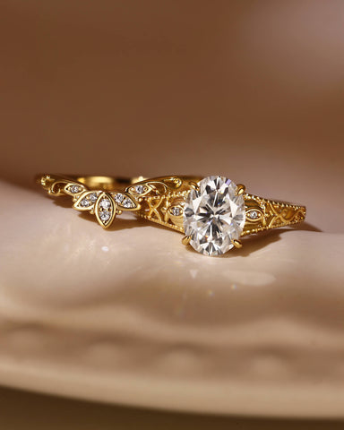 NOVALIE Vintage Floral Oval Shaped Moissanite Engagement Ring Set