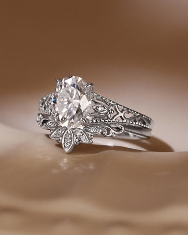 NOVALIE Vintage Floral Oval Shaped Moissanite Engagement Ring Set