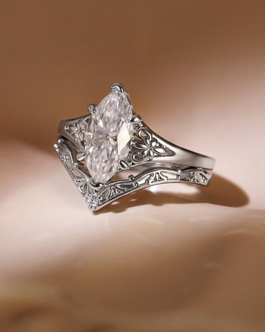 LUNARA Vintage Style Marquise Cut Moissanite Fleur-De-Lis Wedding Ring