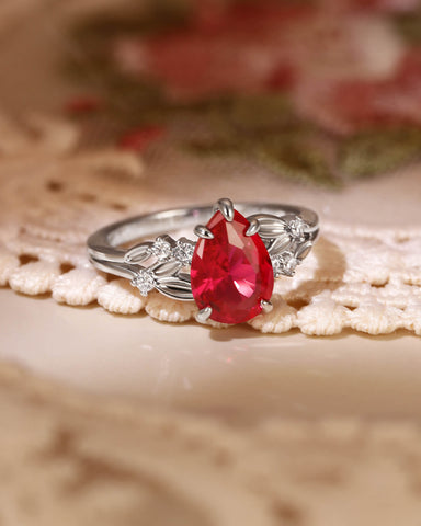 CHERRY Leaf Pear Shaped Ruby Engagement Ring