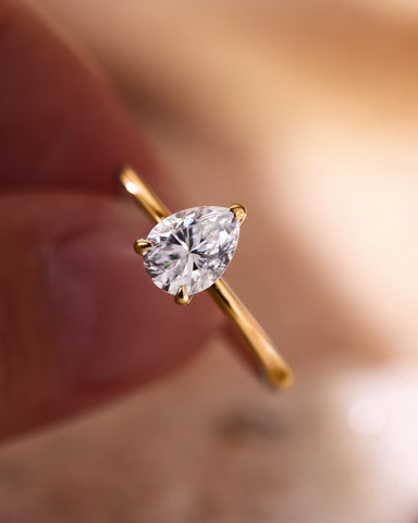 JULIET Pear Shape Moissanite Engagement Ring Minimalist Solitaire Promise Ring