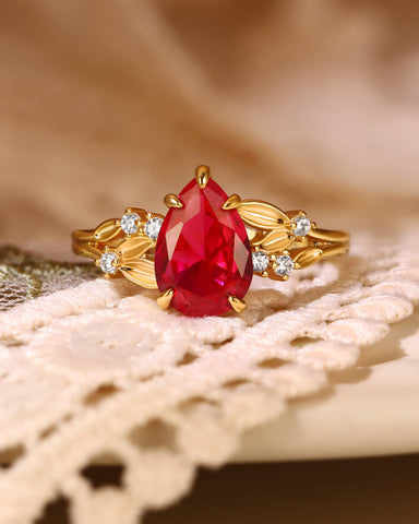 CHERRY Leaf Pear Shaped Ruby Engagement Ring