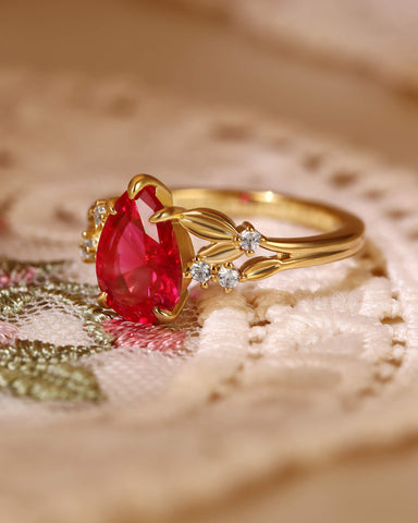 CHERRY Leaf Pear Shaped Ruby Engagement Ring