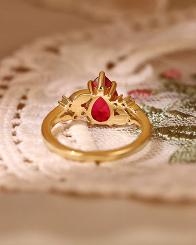 CHERRY Leaf Pear Shaped Ruby Engagement Ring