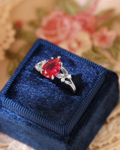 CHERRY Leaf Pear Shaped Ruby Engagement Ring