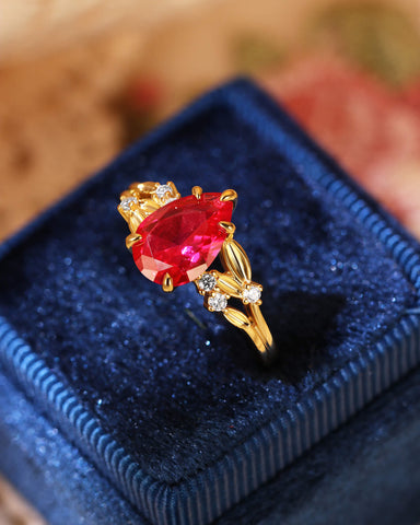 CHERRY Leaf Pear Shaped Ruby Engagement Ring