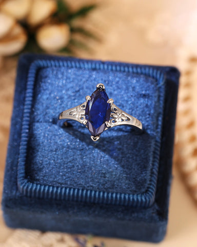 ZARIAH Art Deco Marquise Cut Blue Sapphire Engagement Ring