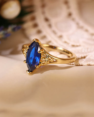 ZARIAH Art Deco Marquise Cut Blue Sapphire Engagement Ring