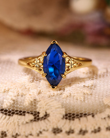 ZARIAH Art Deco Marquise Cut Blue Sapphire Engagement Ring