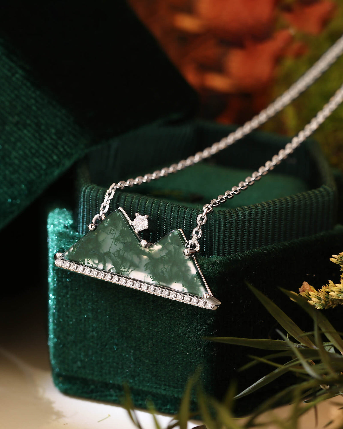 NYMPH Nature Inspired Moss Agate Mountain Necklace