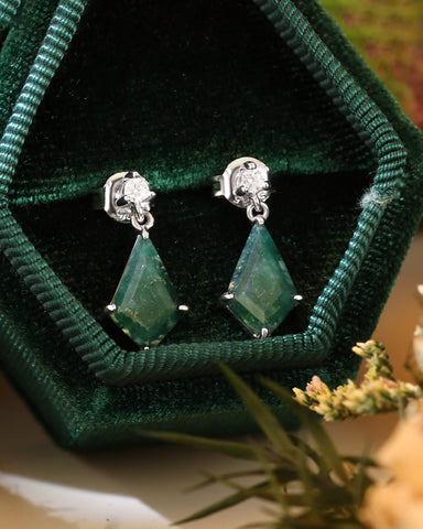 ANITA Kite Cut Moss Agate Dangle Earrings