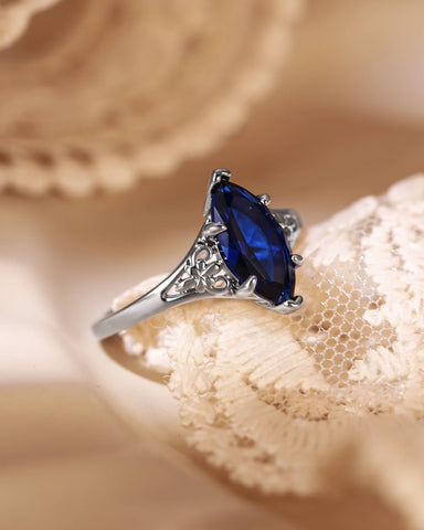 ZARIAH Art Deco Marquise Cut Blue Sapphire Engagement Ring