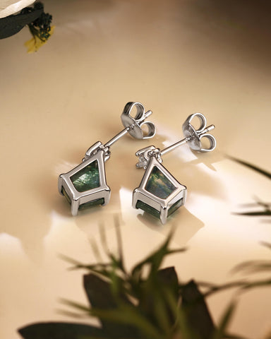 ANITA Kite Cut Moss Agate Dangle Earrings