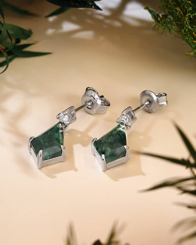 ANITA Kite Cut Moss Agate Dangle Earrings