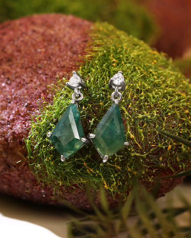 ANITA Kite Cut Moss Agate Dangle Earrings