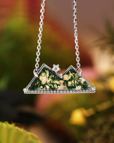 NYMPH Nature Inspired Moss Agate Mountain Necklace