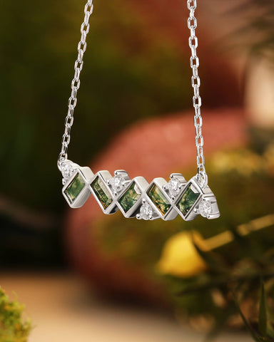 ILEAN Natural Moss Agate Baguette Geometric Necklace