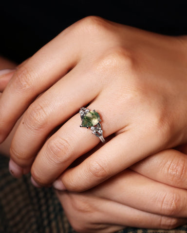 WINOLA Leaf Pear Cut Moss Agate Engagement Ring