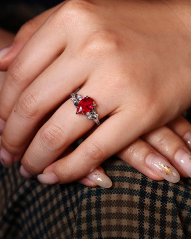 CHERRY Leaf Pear Shaped Ruby Engagement Ring