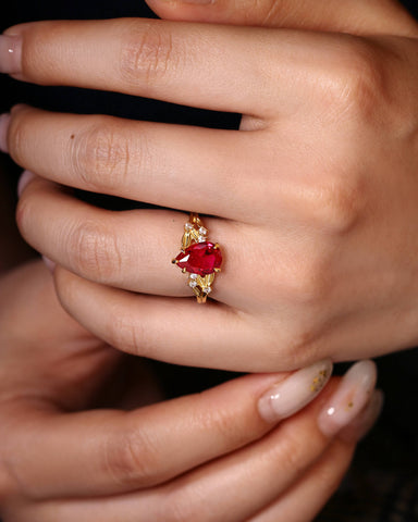 CHERRY Leaf Pear Shaped Ruby Engagement Ring