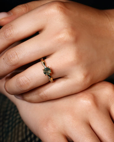 TULSI Twist Round Cut Moss Agate Engagement Ring