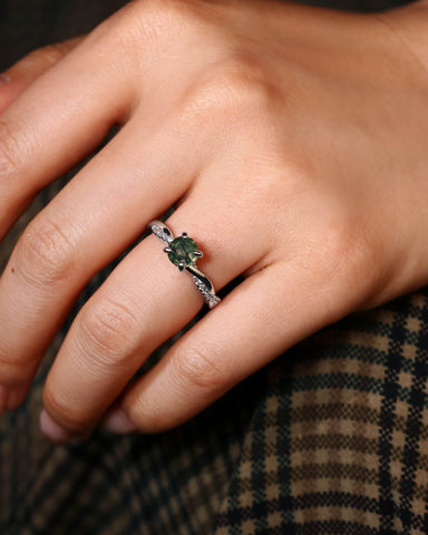 TULSI Twist Round Cut Moss Agate Engagement Ring