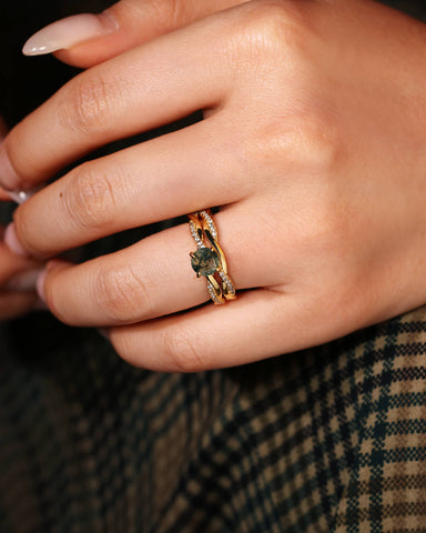 ANORA Classic Twist Round Moss Agate Ring Set