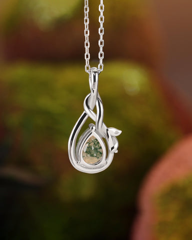 WREN Nature Inspired Pear Cut Moss Agate Leaf Infinity Necklace