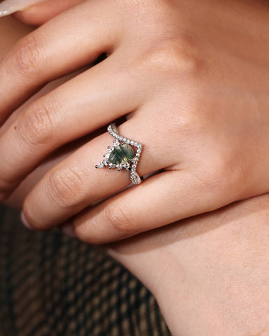 ISLAE Infinity Twisted Pear Cut Moss Agate Engagement Ring