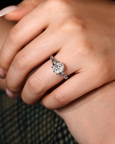 TAHLIA Art Deco Jewelry Floral Oval Moissanite Engagement Ring